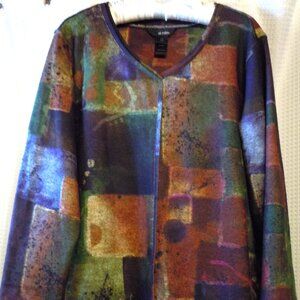 Ali Miles Multicolor Stained Glass Abstract Colors Long Sleeve V-Neck  XL
